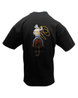 Static Energie Haysaan box t-shirt - black cowboy and horse graphic design

