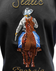 Static Energie Haysaan box t-shirt - black cowboy and horse graphic design
